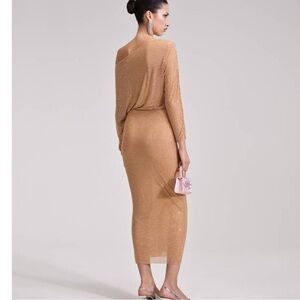 Self Portrait GOLD RHINESTONE MESH MIDI DRESS